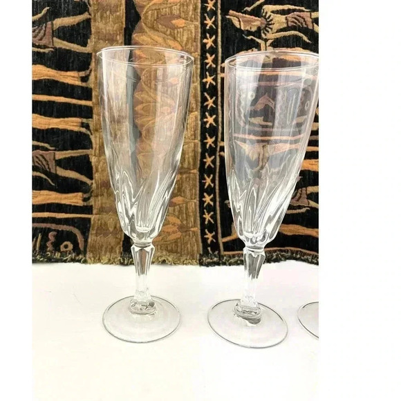 VTG Set of 4 Clear Glass Champagne Flute Wine 7" Unmarked Stemware - Picture 2 of 13